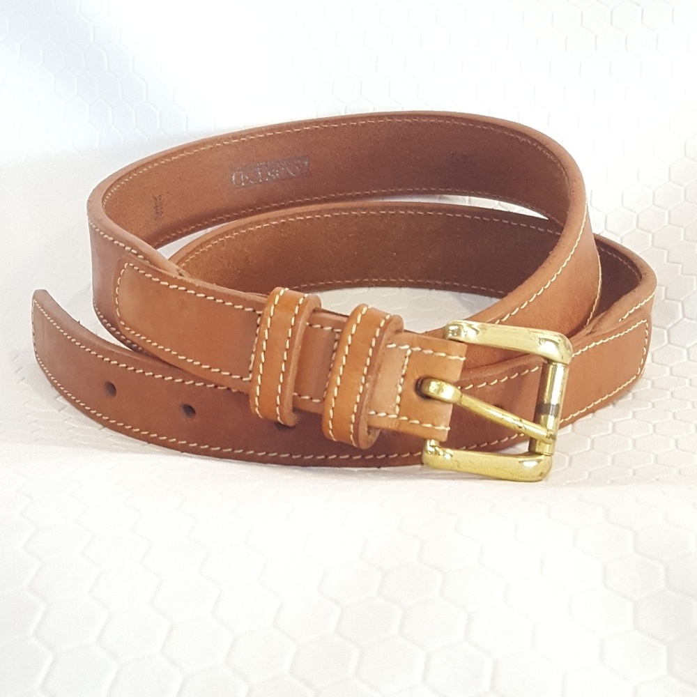 34 36 Belt Lands End Leather Gold Brown